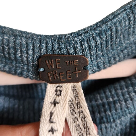 Free People Sweater Large Teal Green Blue Women's Mixed Media Top Boho Shirt - Picture 4 of 9